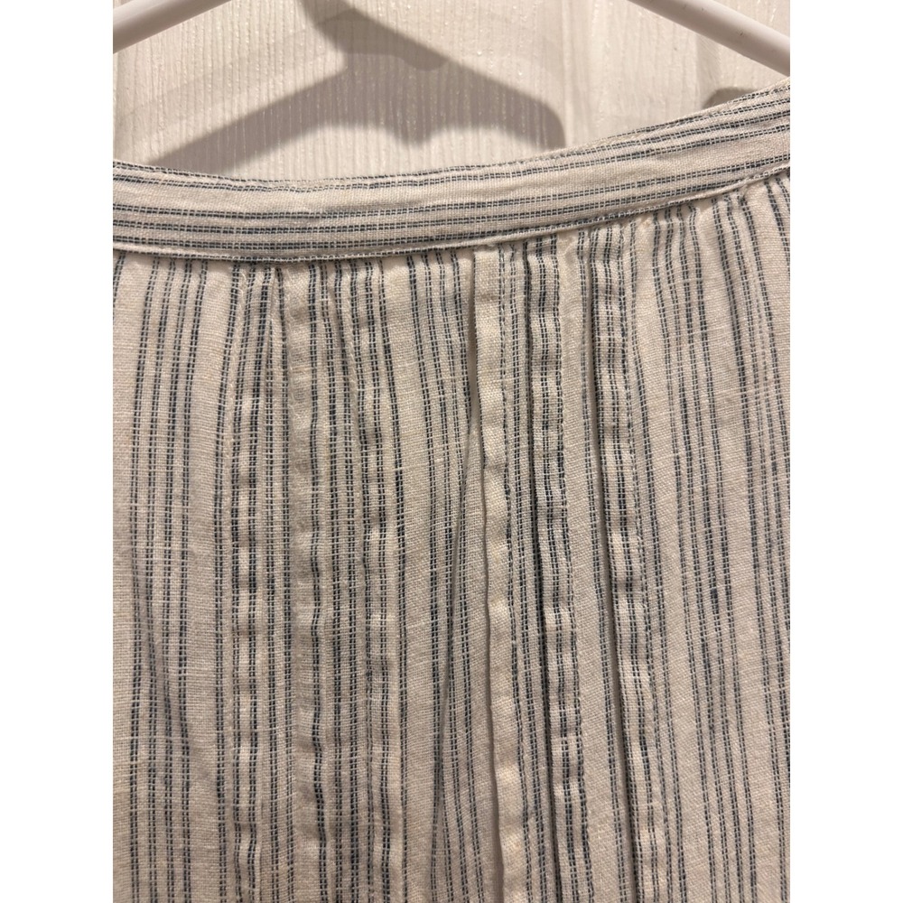 Faherty Gemina Womens Pintuck Dress M White Blue Striped Linen Blend Pocket - Picture 6 of 7